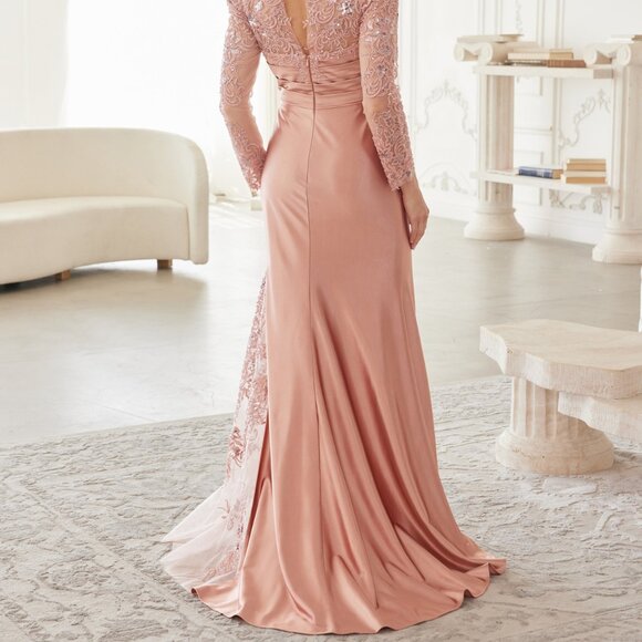 Formal dress.Long sleeve plus size mother of the bride party wedding guest navy - Picture 4 of 8